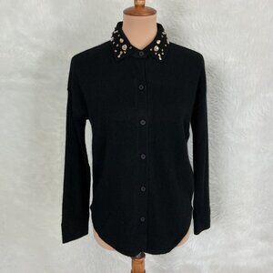 The Cashmere Project Black Cashmere Button Front Crystal Collar Sweater Shirt XS